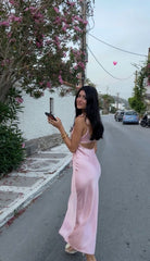 Spaghetti Strap Deep V Neck Satin Mermaid Long Prom Dress Evening Dress HZ1024