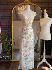 Vintage Floral Ivory Lace Backless Mermaid Prom Dress Evening Dress HZ1024