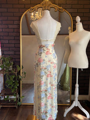 Vintage Floral Ivory Lace Backless Mermaid Prom Dress Evening Dress HZ1024