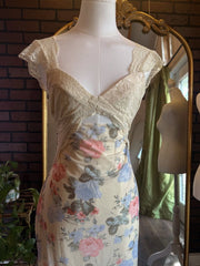 Vintage Floral Ivory Lace Backless Mermaid Prom Dress Evening Dress HZ1024