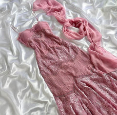 Vintage Pink Strapless Lace Long Prom Dress Party Dress HZ1024