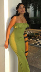 Sexy Green Off Shoulder Sleeveless Mermaid Long Prom Dress Evening Dress HZ1024
