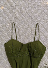 Soft Classic Strapless Sleeveless A-Line Green Beaded Chiffon Ball Gown Evening Dress HZ1024