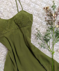 Soft Classic Strapless Sleeveless A-Line Green Beaded Chiffon Ball Gown Evening Dress HZ1024