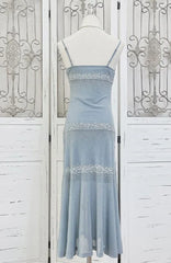 Spaghetti Strap Sleeveless Simple Blue Sequin Mermaid Prom Dress Evening Dress HZ1024