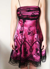 Vintage Spaghetti Strap Pink Lace Short Party Dress Homecoming Dress HZ1024