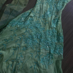 Vintage Green V-neck Straps Sleeveless Sequined Lace Irregular Skirt Prom Dress Evening Dress HZ1024