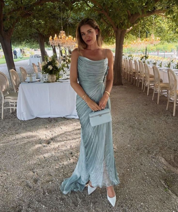 Elegant Blue Spaghetti Strap Sleeveless Pleated Backless Long Formal Prom Dress Evening Gown HZ1024