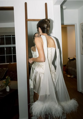 Simple White Strapless Satin Mini Prom Dress Party Dress HZ1024