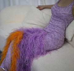 Shiny Purple Halter Neck Sleeveless Sequin Mermaid Prom Dress Evening Dress HZ1024