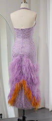 Shiny Purple Halter Neck Sleeveless Sequin Mermaid Prom Dress Evening Dress HZ1024