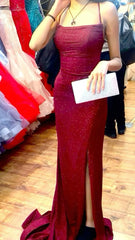 Sexy Mermaid Off-shoulder Burgundy Slit Floor-length Prom Dress Evening Dress HZ1024