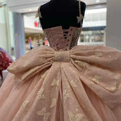 Sweet Pink Bow Tulle Butterfly A-Line Tutu Prom Dress Evening Gown HZ1024