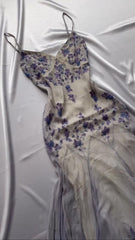 Vintage Strapless Sleeveless Beaded Chiffon Prom Dress Evening Dress HZ1024