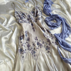 Vintage Strapless Sleeveless Beaded Chiffon Prom Dress Evening Dress HZ1024