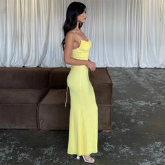Simple Yellow Mermaid Suspender Ankle Prom Dress Evening Gown HZ1024