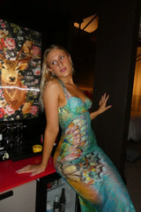 Chic Mermaid Print Sleeveless Long Prom Dress Evening Dress HZ1024