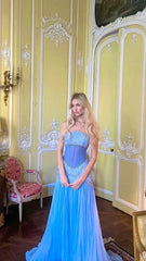Elegant A-Line Strapless Beaded Chiffon Long Prom Dress Evening Gown HZ1024