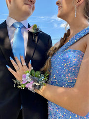 Shiny Blue One Shoulder Sequined Long Prom Dress Evening Dress HZ1024
