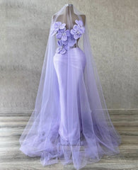 Fantasy Purple Beaded 3D Flower Hollow Mermaid Prom Dress Evening Gown HZ1024
