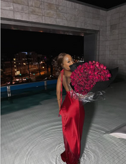 Sexy Burgundy Off-shoulder Backless Satin Long Prom Dress Evening Dress HZ1024