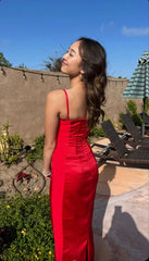 Beautiful Red Strapless Sleeveless Satin Mermaid Prom Dress Evening Dress HZ1024