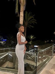 Sexy Backless Sleeveless White Mermaid Prom Dress Evening Dress HZ1024