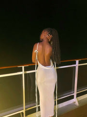 Sexy Backless Sleeveless White Mermaid Prom Dress Evening Dress HZ1024