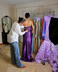 Charming Purple Off Shoulder Lace Silk Satin High Slit Mermaid Prom Dress Evening Dress HZ1024