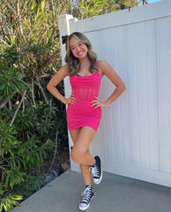Pink Strapless Bodycon Short Party Dress Homecoming Dress HZ1024