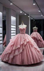 Sweet Princess Dress Strapless Sweetheart Neck A-Line Prom Dress Evening Gown HZ1024