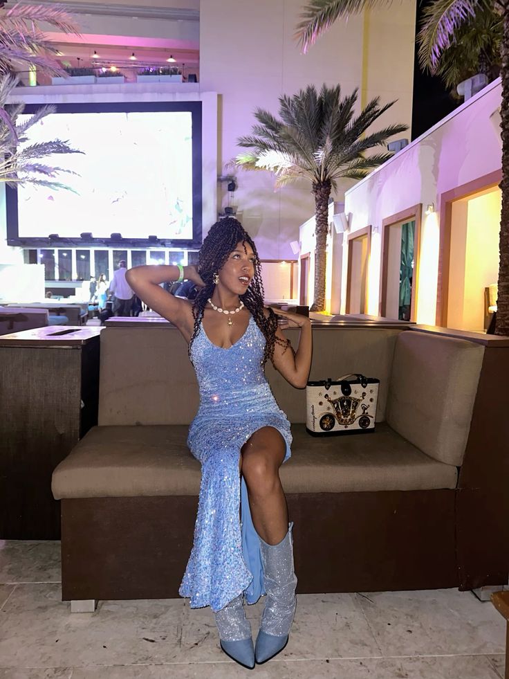 Shiny Blue V Neck Sleeveless Slit Sequined Long Prom Dress Evening Dress HZ1024