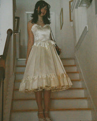 Vintage Ivory Strapless A-Line Satin Birthday Party Dress Homecoming Dress HZ1024
