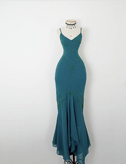 Vintage Strapless V-Neck Beaded Mermaid Chiffon Prom Dress Evening Dress HZ1024