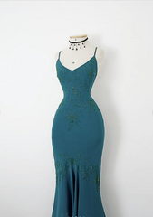 Vintage Strapless V-Neck Beaded Mermaid Chiffon Prom Dress Evening Dress HZ1024
