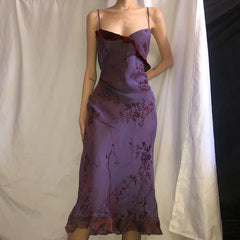 Vintage Purple Printed Strapless Ruffled Mesh Prom Dress Evening Dress HZ1024