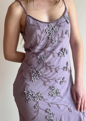 Vintage Purple Strapless Beaded Backless Chiffon Prom Dress Evening Dress HZ1024