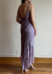 Vintage Purple Strapless Beaded Backless Chiffon Prom Dress Evening Dress HZ1024
