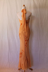 Beautiful Orange Mermaid Halter Neck Off Shoulder Sequined Long Prom Dress Evening Dress HZ1024