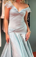 Elegant Blue Off Shoulder A-Line Long Prom Dress Evening Dress HZ1024