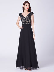 Black Sleeveless V-neck Lace Floor Length Dresses