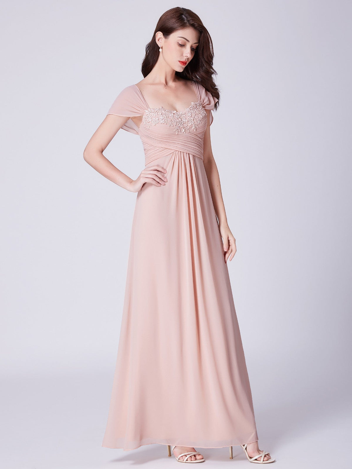 Chiffon Floor-Length Sleeveless Long Bridesmaid Dresses with Appliques Lace