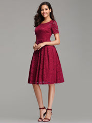 Burgundy A-Line/Princess Lace Short Bridesmaids Dresses