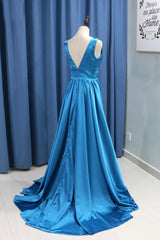 A-Line/Princess Sweep Train Sleeveless Satin V-neck Bridesmaid Dresses