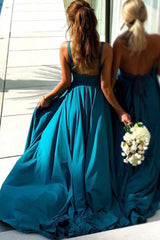A-line/Princess V-Neck Sleeveless Floor-Length Bridesmaid Dress