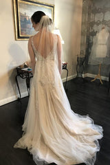 A-Line/Princess Sleeveless Tulle Lace Wedding Dress