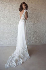 Chiffon Sweep Train  Appliques Lace Boho Wedding Dresses