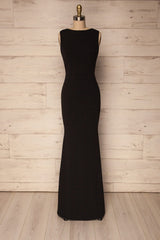 Sleeveless Black Scoop Neck Long Bridesmaids Dresses