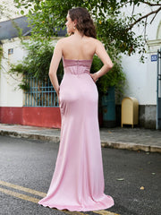 Sweetheart Strapless High Slit Sheath Long Dress Dusty Rose