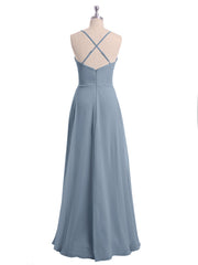 Spaghetti Strap V-neck Chiffon Dresses-Dusty Blue